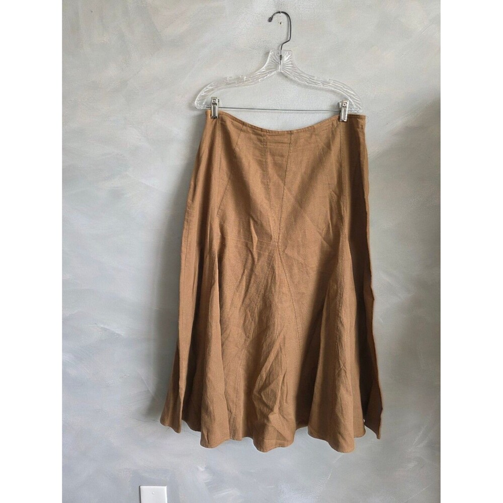 Midi Modest Brown Paneled Linen Blend Skirt Size 16 A Line - Picture 4 of 11